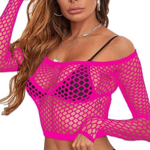 Buitifo Donne Lingerie Sexy Body mesh top Copertura della spiaggia(rosso rosa wgtop,M)