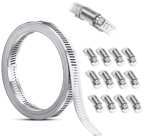 Schlauchschellen Edelstahl Endlos, 4 m 304 Edelstahl Schlauchschellen mit 12 Schraube Klemme, Einstellbare Schlauchklemme Set für Wasser Rohr Tank Gas Rohr Kühler Automobil Tubing