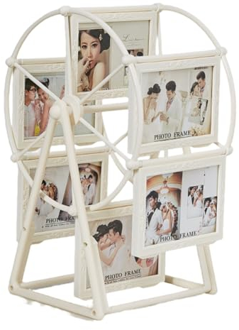 Remingtape Rotierender Riesenrad-Bilderrahmen im Retro-Vintage-Stil, Personalisierter Familienfotorahmen für 12 Fotos, Heimdekoration A