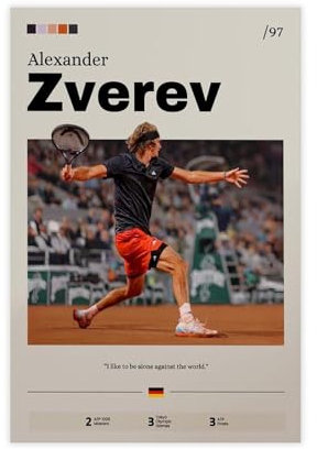 GJHTQLP Alexander Zverev Leinwand-Poster, Schlafzimmerdekoration, Landschaft, Büro, Raumdekoration, Geschenk, 40 x 60 cm