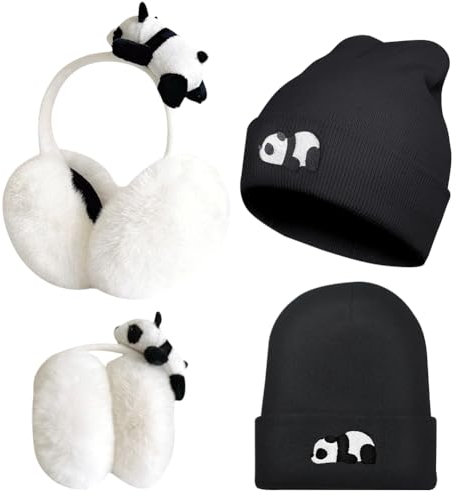 MIFKLMV Bonnet Tricoté Pour Enfants, Cache-Oreilles Pour Enfants, Bonnet De Panda, Cache-Oreilles De Panda,Cache-Oreilles Coupe-Vent,Cache-Oreilles Chaud Pour l'Hiver,Adapté Aux Enfants, Fans De Panda