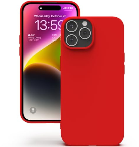 YATWIN Hülle für iPhone 14 Pro, Silikon Handyhülle mit Futter, 1mm Kamera und Displayschutz, Dünn & Leicht, Anti Kratzer Case, Rot
