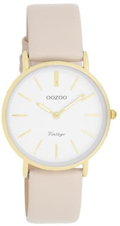 Oozoo Vintage Damen Uhr in beige/weiß| Armbanduhr Herren mit Lederarmband | Schöne Uhr für Männer | Edle Analog Damenuhr (32mm Gehäuse) in rund C20393