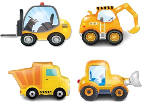 Baustelle Luftballons Bagger Lkw Gabelstapler Folienballon Ballon Baustellen Excavator Baggerballons Baustellenparty Digger Party Deko 4 Stück