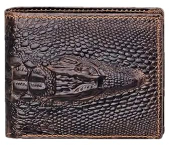 AurexaFashion Kurze Geldbörse aus echtem Leder für Herren, RFID-blockierend, 3D-Tierdruck, Retro, Vintage, geprägt, Clutch-Geldbörse., Horizontaler Krokodilkopf - Coffee B2, Horizontal