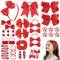 LOPHE Elastici e Mollette Capelli Bambina, 77 Pezzi Accessori Capelli per Bambine con Mollette, Set di Accessori per Capelli Decorazioni per Capelli per Festival Foto Puntelli e Daily(rosso)