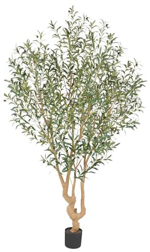 Nafresh Majestic Faux Olive Tree 7 feet – Artificial Olive Tree Indoor & Outdoor with Lifelike Leaves & Textured Branches for Living Room, Office, Entryway,Patio