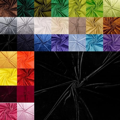 Pannesamt Meterware - Panné Samt Stoff - Dekostoff, Knit Velour Polyester - Samtstoff glänzend - Velour glänzend *Ab 50cm x 147cm, Farbe: 080 schwarz