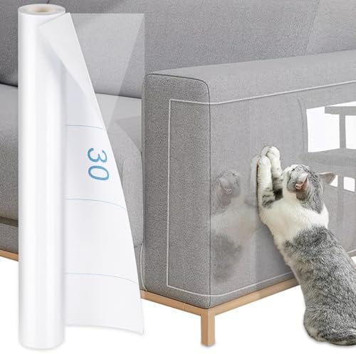 Luziyun Pellicola Antigraffio Trasparente 43cm x5m per Gatti e Cani - Protezione Autoadesiva per Divani, Mobili, Porte e Letti in PVC Resistente, Facile Applicazione Senza Residui