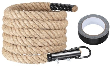 sourcing map Battle Rope 16ft x 1.5 Inch Jute Heavy Fitness Training Gym Climbing Rope with Black Metal Hook Exercise Workout Ropes for Strength Training Home Workouts Sport