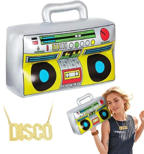 TUONYIS 2 Stück Zuhälter Kostüm, Aufblasbarer Retro Ghettoblaster DISCO Goldkette, 80er 90er Jahre Outfit Herren Damen Hip Hop Rapper Kostüm 80er 90er Outfit Party Accessoires Für Karneval Fasching
