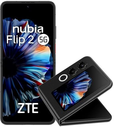 ZTE Nubia Flip 2 5G, Smartphone Plegable con IA, 8GB+256 GB, Pantalla FHD+ AMOLED 6,9 120Hz, Cámara 50MP, Batería 4325mAh, Carga Rápida 33W, Android 14, Incluye Funda, Negro