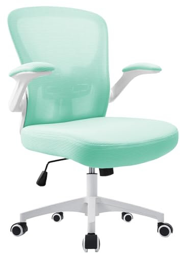 Durrafy Bürostuhl,Schreibtischstuhl Ergonomisch mit Hochklappbaren Armlehnen,Einstellbarer Lendenstütze,Höhenverstellbarer Chefsessel Drehstuhl,Netzstuhl mit Wippfunktion bis 130°,Grün