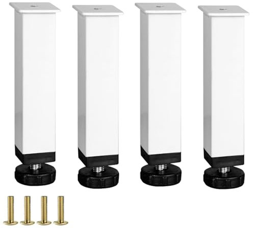 Lot de 4 pieds de support réglables en métal pour sommier à lattes - 15 cm de hauteur - Finition noire mate - Vis incluses pour plus de stabilité