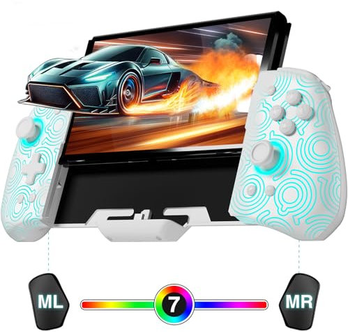 PALPOW Hall Effect Switch Controller for Nintendo Switch/OLED One-Piece JoyPad, Ergonomic Switch Handheld Controller with/RGB/Turbo/Mapped Switch Pro Controller - White