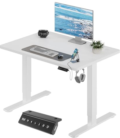 JUMMICO Höhenverstellbarer Elektrischer Schreibtisch 100 x 60 cm mit USB Ladeanschluss, Schreibtisch Höhenverstellbar, Ergonomischer Steh-Sitz Tisch Weiß