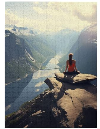 500 Piece Jigsaw Puzzle for Adults Wooden Challenging Puzzle Custom Personalized Mountain Top Yoga Picture Puzzle for Game Nights Family Wood Puzzle Finished Size 20.4x15