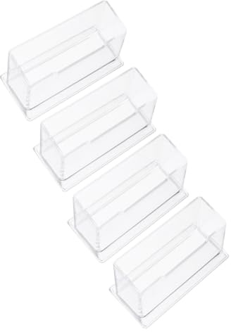 LOLIPPYY 4 Pcs Acrylic Transparent Desktop Business Card Holders with Pen Slot and Resistant Gadget Storage Organizer for Office and Exhibition Use