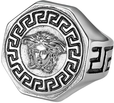 KUTCEK Ring für Herren, griechische Mythologie, Titanstahl, Hip-Hop, Punk, Schmuck, Geschenk für ihn, Vintage-Porträt, urbaner Stil, Statement-Ring, 38, Edelstahl