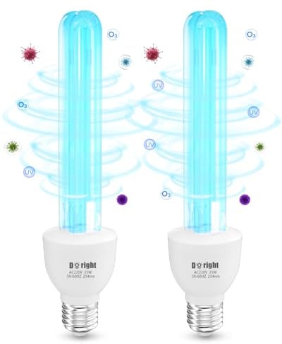 DoRight 2 Stück UV Lampe Desinfektion 25W mit Ozon UVC 254nm E27 Keimtötende Lampe Starke Sterilisation und Desinfektion AC220-240V Sparset für Küche, Schlafzimmer, Wohnzimmer, Büro