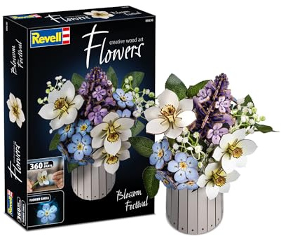 Revell Blossom Festival Blumenstrauß aus Holz als Deko, Ewige Blumen mit Vase und Duftring, DIY Blumen-Bausatz, Nachhaltige Wohn-Deko und Geschenkidee