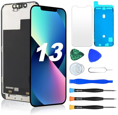 NB+ pour iPhone 13 Écran LCD Retina FHD 6,1 Affichage COF Tactile Numériseur avec Kits d’Outils de Réparation, Ruban Étanche, Protecteur d’Écran
