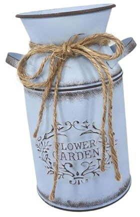 ZGUZMCMK Blumenvase Vintage Eisen Shabby Chic Deko Metall Krug Eimer mit Seilgriff aus Eisen für Tisch Wohnzimmer Büro, A