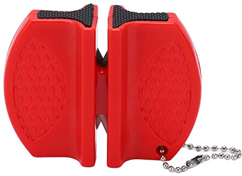 Kuuleyn Mini affûteur de couteaux portable, multifonctionnel, double face, affûteur de couteaux de poche pour une utilisation en extérieur (Red)