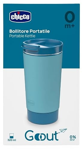 Chicco Bollitore Portatile Elettrico GoOut, Scalda Acqua e Biberon Viaggio, 4 Temperature (40°C-100°C) con Display LED, Bottiglia in Acciaio Inox e Guaina in Silicone, Leggero e Compatto