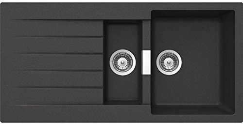 SCHOCK Küchenspüle 100 x 50 cm Primus D-150 Nero - CRISTALITE schwarze Granitspüle mit 1 ½ Becken ab 60 cm Unterschrank-Breite