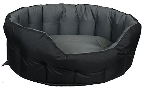 P & L Superior Pet Beds Heavy Duty Oval Waterproof Black with Grey Lining Softee Bed, Medium, 61 x 51 x 22 cm