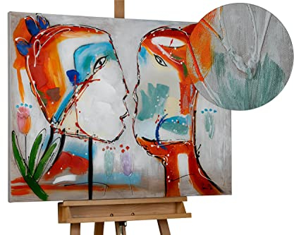 KunstLoft Leinwandbild | 100% HANDGEMALT | 100x75cm | Gemälde 'Ein Bund fürs Leben' | Gesicht | Bunt | Wandbild Wohnzimmer