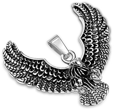 Bungsa Kettenanhänger Fliegender Adler mit 2 Öffnungen Edelstahl silber (Pendant Anhänger Charm Beads Chirurgenstahl Damen Herren Schmuck)
