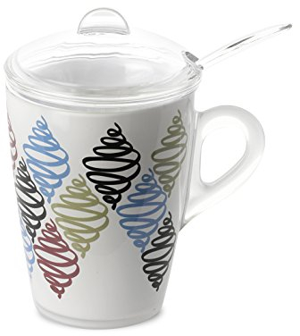 Omada Design tisaniera o tazza con filtro, coperchio e cucchiaio inclusi, 30 cl, infrangibile e lavabile in lavastoviglie, decorazione indelebile, Linea Plexart