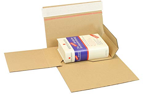 Buchverpackung Drehfix, 220x160x10-50mm, Qual. 1.20 B, A5, braun, SK-Verschluss, Aufreißstreifen, 50 Stück
