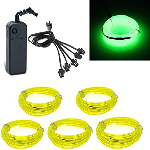 Kmruazre 5x1 meter EL Draht Neonlicht Flexible Tragbare Licht Neonröhre Beleuchtung EL Draht Pack Treiber mit 3 Modi Hohe Helligkeit für Xmas Party Dekoration Hochzeit Pub (Fluorescent Green)