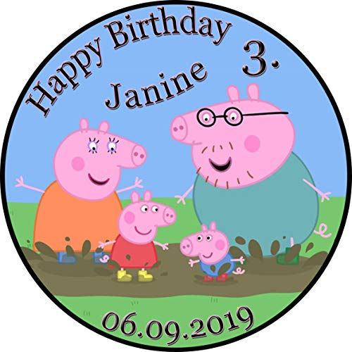 Tortenaufleger Fototorte Tortenbild Kindergeburtstag Peppa Wutz PW01 (Zuckerpapier) Rund 14 cm Ø