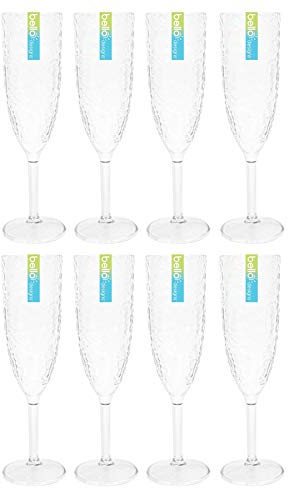 YöL 8 Champagne Prosecco Flutes Glasses Set Plastic Reusable Eco Dimpled Embossed Party Outdoor Summer