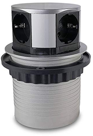 Möbel-Steckdose silber-grau rund versenkbar ideal für Küche und Büro - 4-fach Einbausteckdose mit Kabel aus Kunststoff - Küchensteckdose Schreibtisch