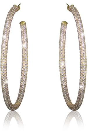 PAVELS Creolen SPARKLY ELEGANCE gold 925 Silber 18 kt Vergoldung Große Kreolen 60 mm Frauen Elegant Funkelnd Leicht Trendig Stecker Verschluss Damen Ohrringe Luxus Fashion
