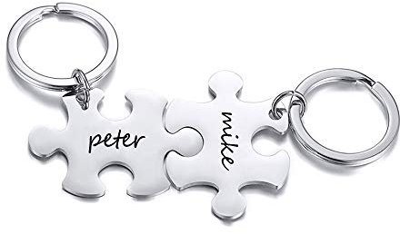 XUANPAI Puzzle Keychains, 2 Piece Jigsaw Key Ring Personalized Friendship BFF Couple Keyrings Family Best Friend Forever Custom Stainless Steel Jewellery Love Gift for Men Women Boys Girls,Silver