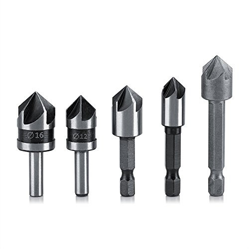 BORDSTRACT Brocas Avellanado ,kit de Fresas de Chaflán, 5 Brocas Avellanadoras, Fresas de Chaflán de Carpintería de Acero Rápido Hss, Para Chaflanar, Avellanador Para Brocas Procesamiento de Metales