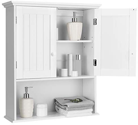 RELAX4LIFE Hängeschrank mit Verstellbarer Ablage, Wandschrank mit Doppeltür, Küchenschrank mit offenem Fach, Badschrank Hängend, 60 x 20 x 70,5 cm, Medizinschrank für Badezimmer Küche Flur (Weiß)