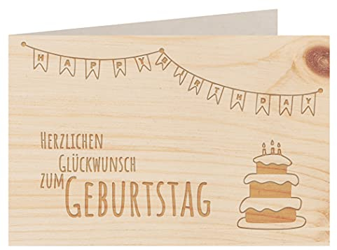 Holzgrußkarte - HERZLICHEN GLÜCKWUNSCH ZUM GEBURTSTAG- 100% handmade in Österreich - Postkarte, Geschenkkarte, Grußkarte, Klappkarte, Karte, Einladung, Holzart:Zirbe