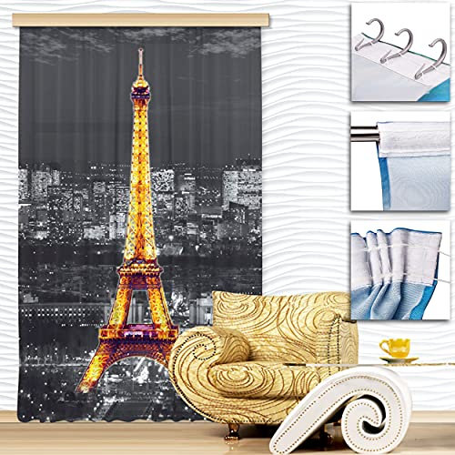 alles-meine.de GmbH Vorhang/Gardine Motiv & Größe frei wählbar Fertigschal - Eiffelturm - Paris bei Nacht - 140 * 245 cm lang - Blickdicht - Kräuselband - leichte Verdunklu..