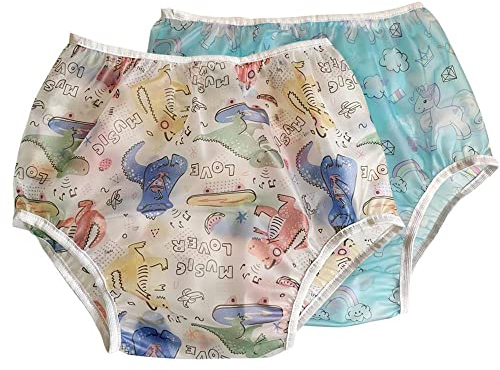 Mutande riutilizzabili, lavabili e impermeabili per incontinenza, pannolini coprenti per pazienti, anziani, uomini e donne adulti, confezione da 2 pezzi (blu e dinosauri, L)