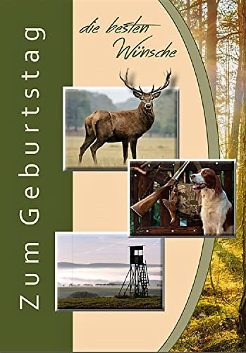 Michel Verlag Edle Glückwunschkarte ZUM GEBURTSTAG für Jagd Jäger Flinte Büchse Jagdhorn Naturliebhaber. Klappkarte mit Folienprägung, Format 12x17cm, inkl. Umschlag. Made in Germany! (Jagd/Hirsch)
