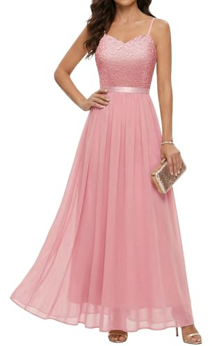 DRESSTELLS Abendkleider Elegant für Hochzeit Festlich Ballkleid Damen Lang Brautkleid Standesamt Brautjungfernkleider mit Spaghettiträger Jugendweihe Kleider