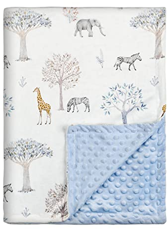 Soarwg Kids Babydecken 75 x 100 cm, Unisex für Kleinkinder, Babys, Mädchen, Jungen, Kinderzimmer, Bettdecke, Geschenke (Blaue Giraffe Elefant)