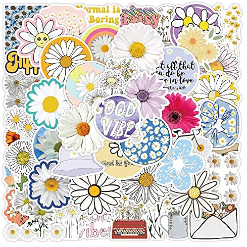 50 Stück Chrysantheme Aufkleber Wasserflaschen Laptop Telefon Gitarre Skateboard Computer Koffer Fahrrad Daisy Vinyl Stickers Wasserdicht Ästhetisch Aufkleber für Jugendliche Kinder Erwachsene